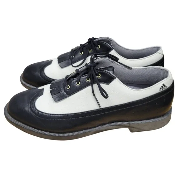 Adidas Womens Golf Shoes Black & White Wingtip Oxford Saddle Style Sz 10.5. H348 - Picture 2 of 13